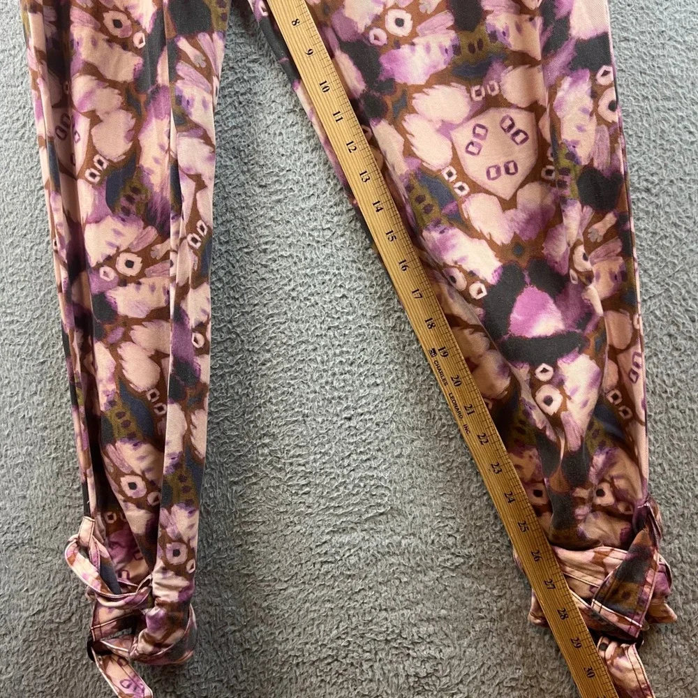 Anthropologie Maeve Purple Abstract Floral Cutout Back Ankle Tie Jumpsuit S - Picture 10 of 14